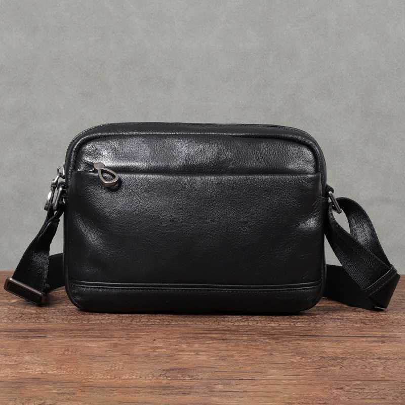 Túi đeo chéo nam da bò thật kiểu vuông nhỏ 29×11×17 cm — Màu đen