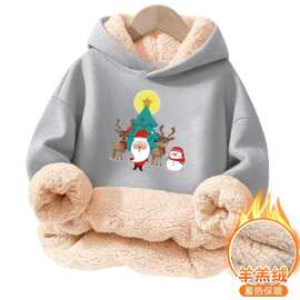 东南亚跨境秋冬季大码宽松华棉复合羊羔绒加绒连帽无口袋卫衣上衣