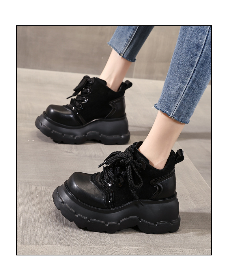 Boot nữ cổ ngắn đế xuồng tăng chiều cao phong cách thường ngày — màu đen chi tiết 13