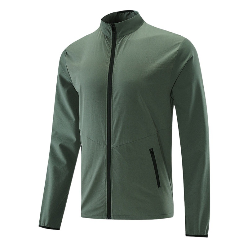 Chaqueta deportiva casual para hombres escalada de montaña al aire libre collar de soporte cardigan cremallera color sólido correr ropa de entrenamiento de secado rápido top de manga larga