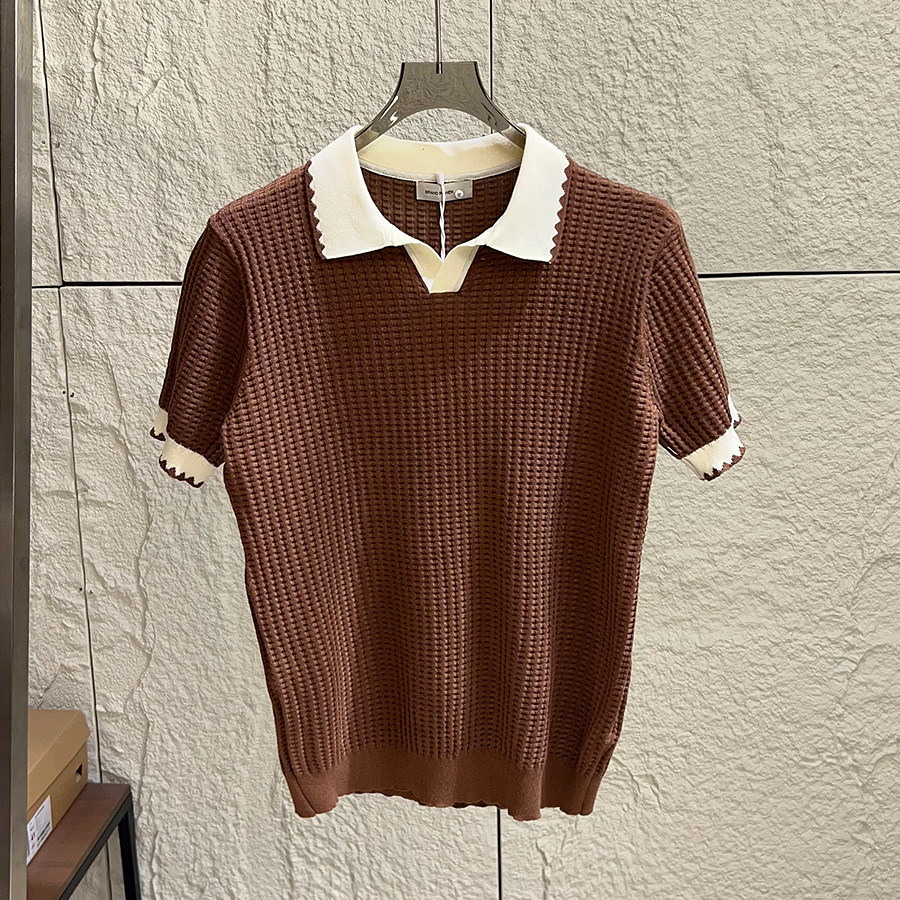 Polo camiseta de punto camiseta de manga corta hombre gaviota cuello V textural color antiguo viento camiseta de verano fábrica transfronteriza al por mayor