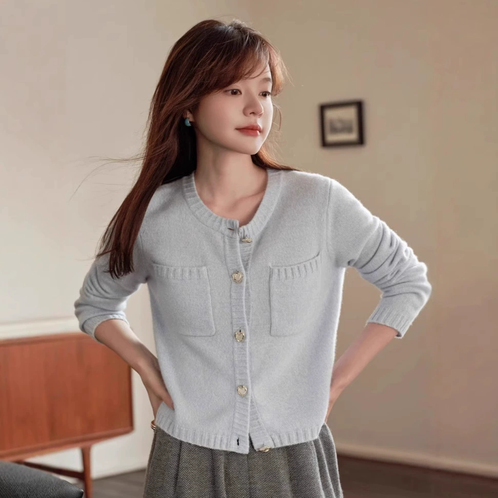 2024 осень и зима новый кашемировый свитер женский 100 чистый кашемир минус возраст толстый длинный рукав куртка модный вязаный кардиган