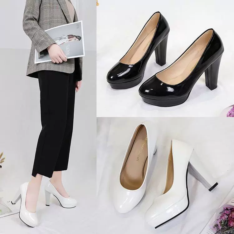 Весенние и осенние каблуки черные туфли на высоком каблуке женские водонепроницаемые столы