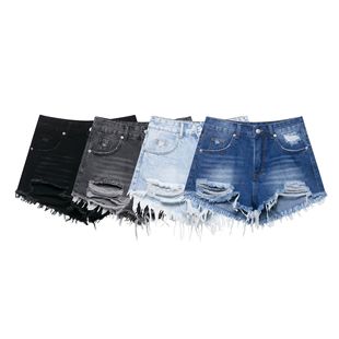 Women's Denim Shorts for Export 2025 Summer New European and American Style Street Fashion Raw Hem Hot Pants Trendy
