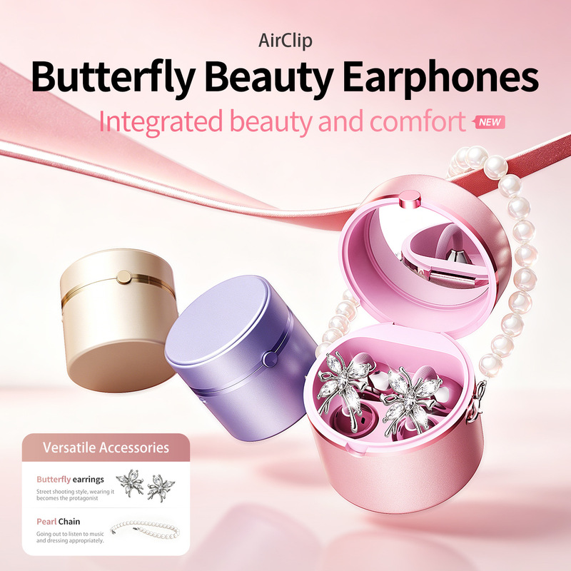 New Product M197 Ear Clip-On Style Cross-Border Ows Circular Open-Ear Bluetooth Headphones That Instantly Transform into a Makeup Mirror