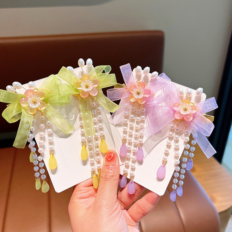 Cute Flower Plastic Cloth Resin Tassel Hair Clip display picture 2