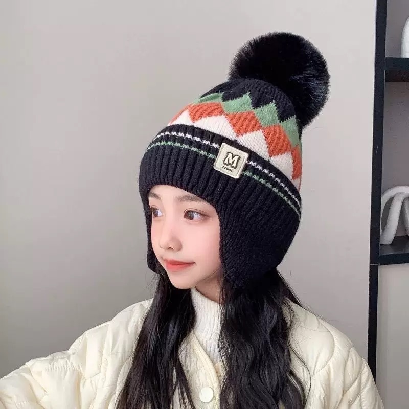 冬天儿童保暖帽子秋冬季男女童萎形防风护耳帽宝宝针织加厚毛线帽|undefined