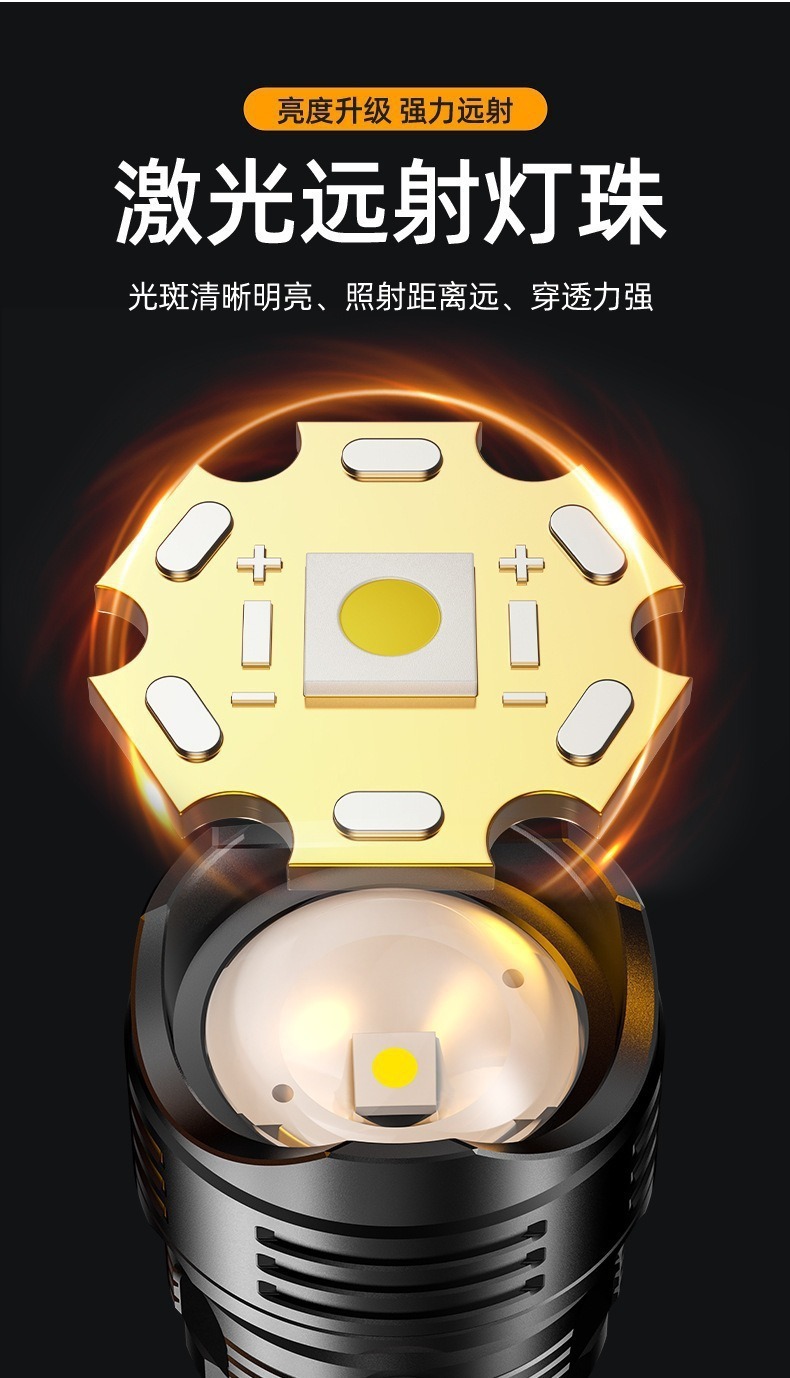 Cross-border high-brightness flashlight for outdoor mountain climbing and exploration, long-lasting lighting, waterproof, rechargeable, digital display flashlight