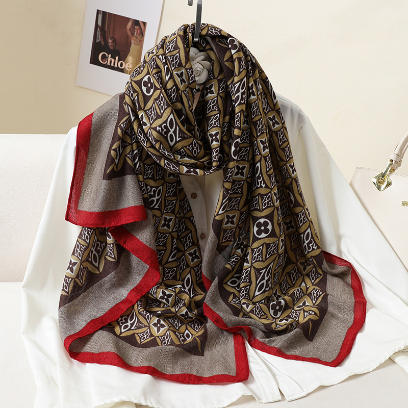 New cotton and linen printed scarf women's Korean-style spring and summer fashion all-matching scarf autumn and winter windbreaker sweater outer shawl