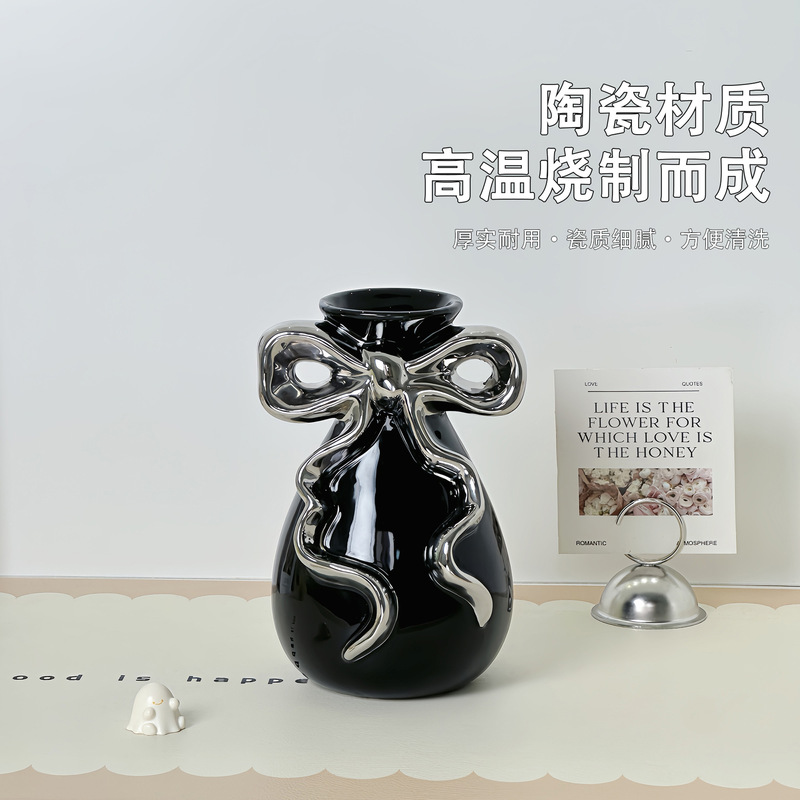 Ins蝶結び花瓶家庭用リビング玄関飾り高颜値個性創意陶磁器花器テーブル置物|undefined