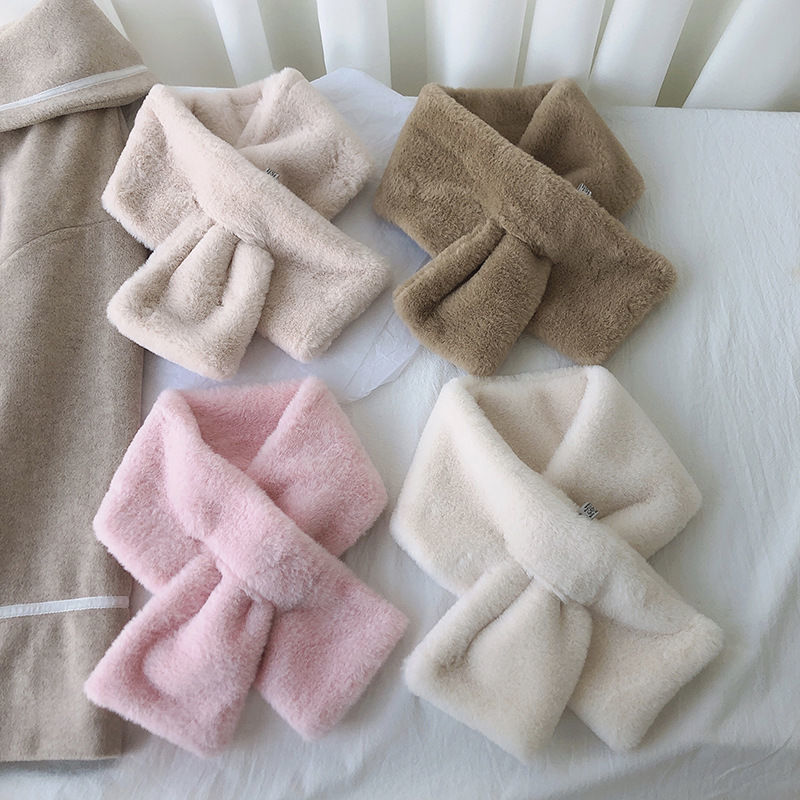 Scarf for Women in Autumn and Winter Korean Style Anti-Rabbit Fur Scarf for Students Cute and Warm Double-Sided Plush Pure Color Cross Fur Collar Trendy