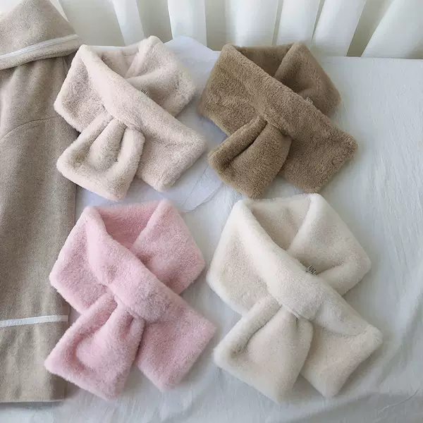 Scarf for Women in Autumn and Winter Korean Style Anti-Rabbit Fur Scarf for Students Cute and Warm Double-Sided Plush Pure Color Cross Fur Collar Trendy