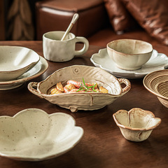 粗い陶器の食器コレクション Chaxi シリーズのボウルとプレートセットレトロな家庭用大型ボウルとプレート卸売古いセラミックディナープレート
