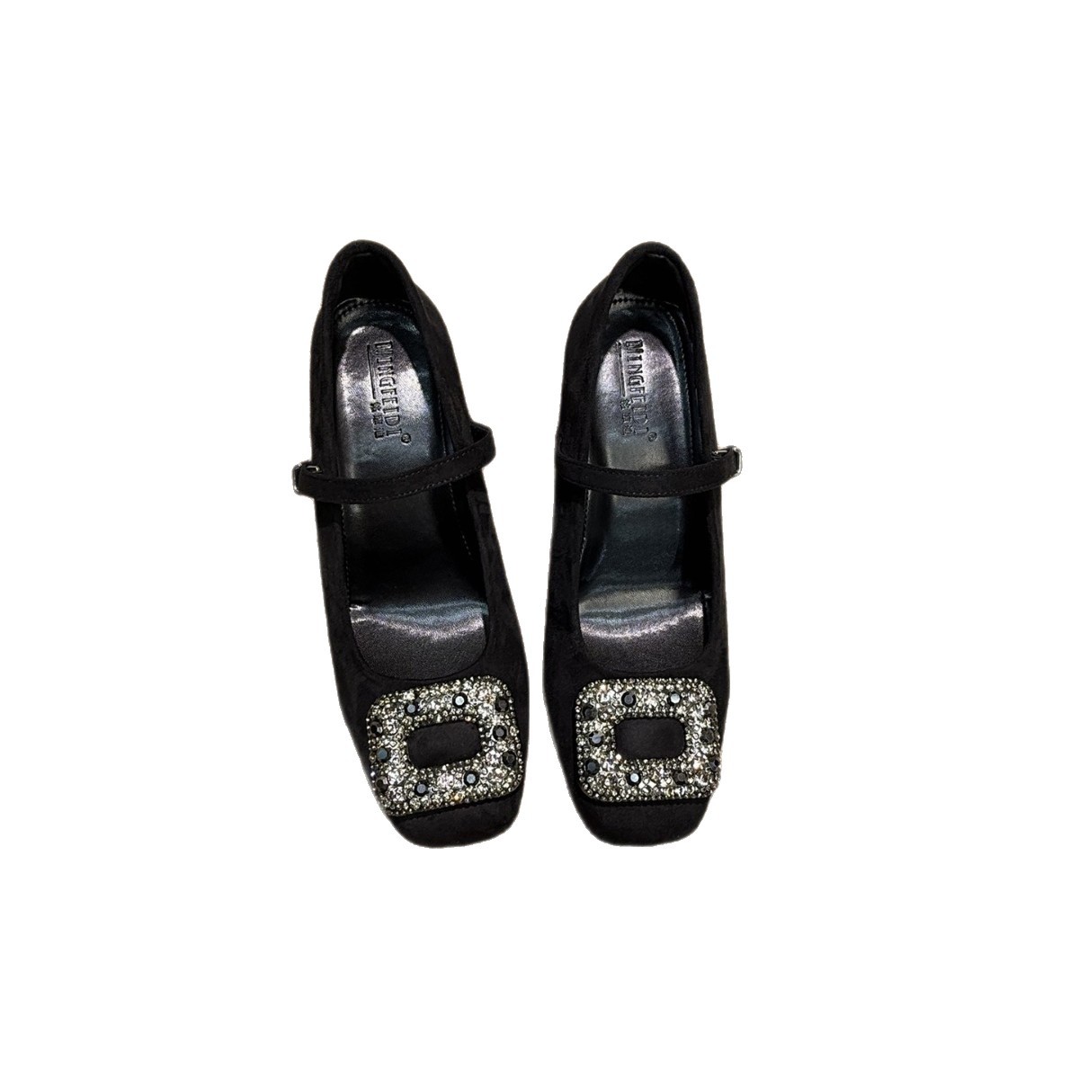2026 nuevo tacones super altos 10 cm de red red red francesa de diamante cuadrado botón Mary Jane mujer cabeza cuadrada zapatos de tacones gruesos