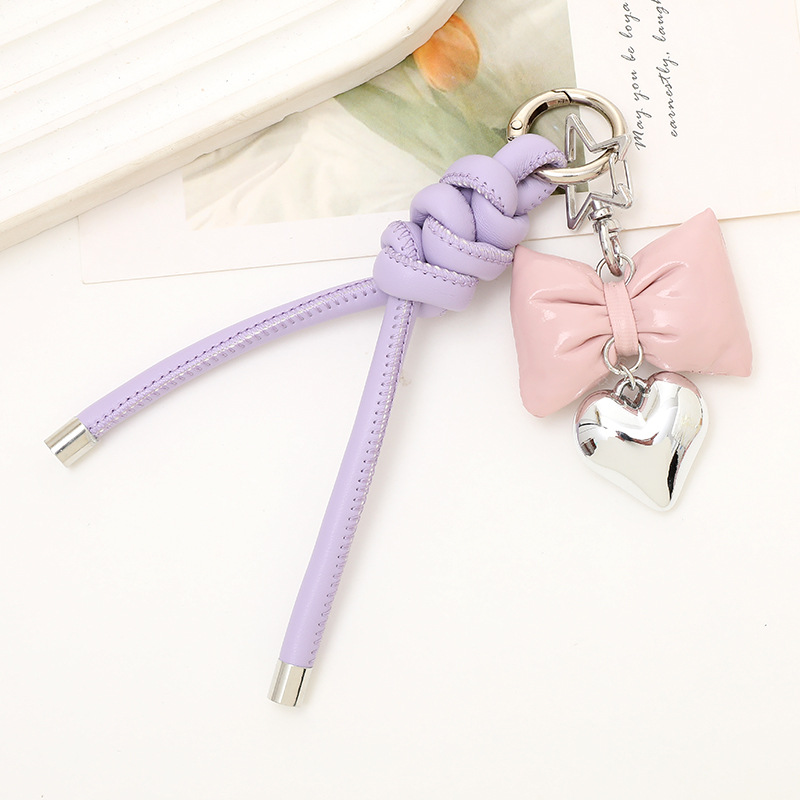 1 Piece Quantity 1 Piece Basic Heart Shape Bow Knot Pu Leather Valentine'S Day Keychain