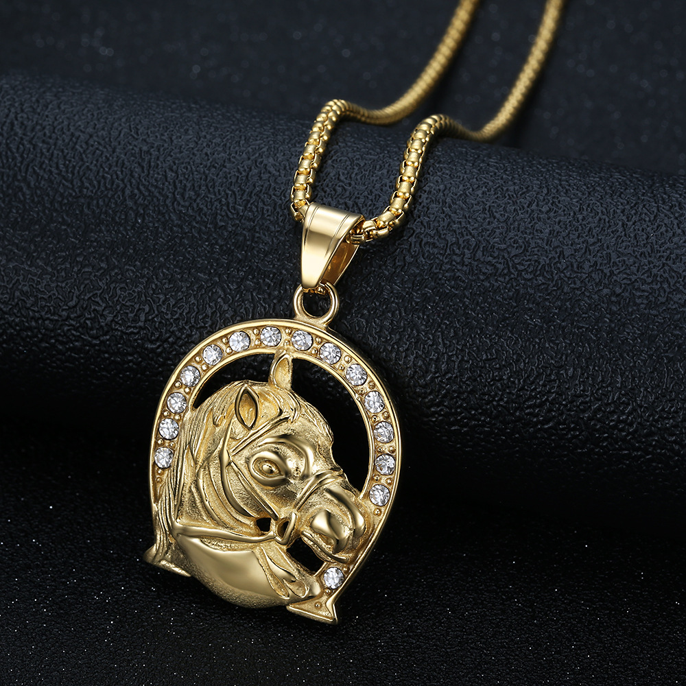 304 Stainless Steel Material Hip-Hop Solid Color 304 Stainless Steel Inlay Zircon Men's Pendant Necklace