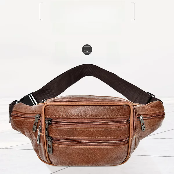 Cross-border Explosions Genuine Leather Waist Bag Men's Satchel Multi-compartment Cowhide Waist Bag Men's Mobile Phone Bag Waist Bag Wear-resistant for Work