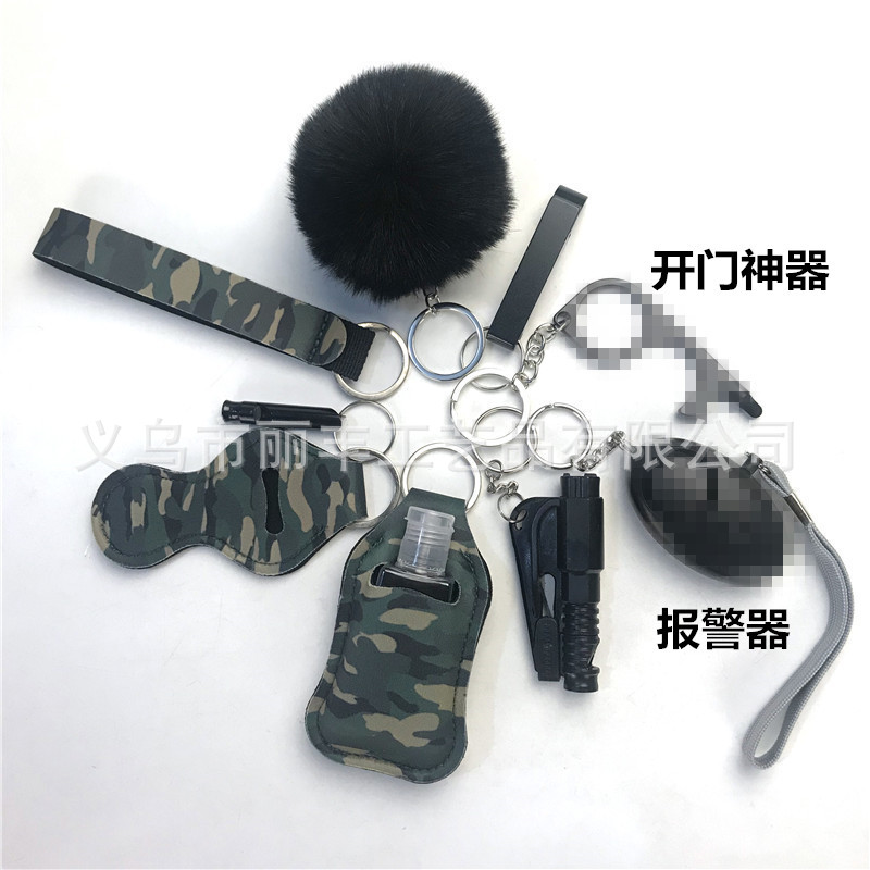 Llavero de muñeca de espejo cruzado Juego de 10 piezas Bolsa de desinfectante de manos para mujer Llavero de alarma de aluminio