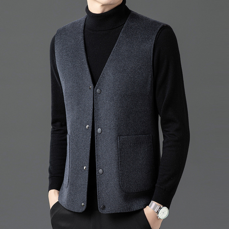 High-End Wool Cardigan Vest Men's Fashion Simple Casual Vest down Warm Vest Sleeveless Vest Jacket