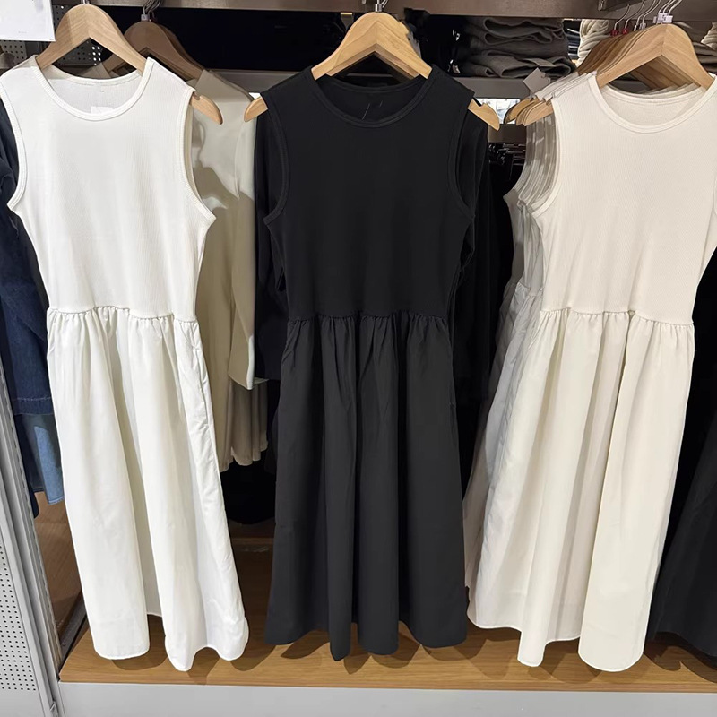 Women's Patchwork Waist-Cinching Dress/Sleeveless Round-Neck Waist-Cinching Skirt 26 Spring/Summer New Style E484887/482983