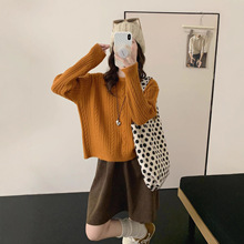 超美秋冬色系！韩系软糯短款极简氛围感小麻花圆领套头针织毛衣女