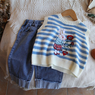 Girls' Spring Clothing New Baby Girl's Knitted Vest Kidsren's Waistcoat Kidsren's Fashionable Tops Kidsren's Clothing Trendy