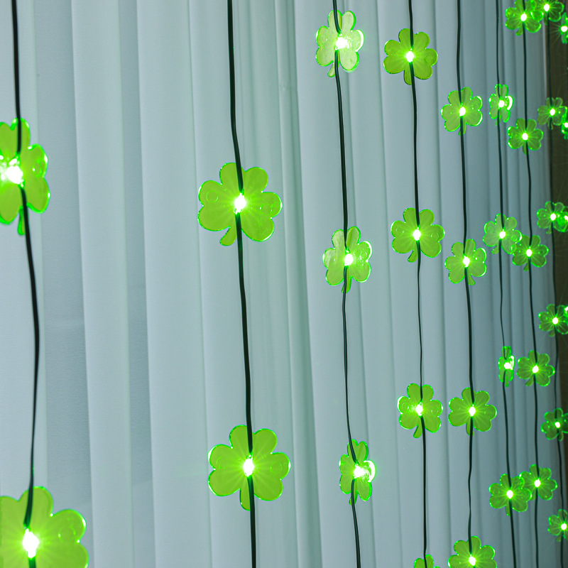 Cross-border new St. Patrick Green Clover led light string Irish Carnival indoor decorative colored lights