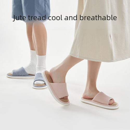 Women's Summer Thick Sole Linen Slippers, Autumn/Winter Home Couple Indoor Wooden Floor All Seasons Cotton Linen Slippers for Men