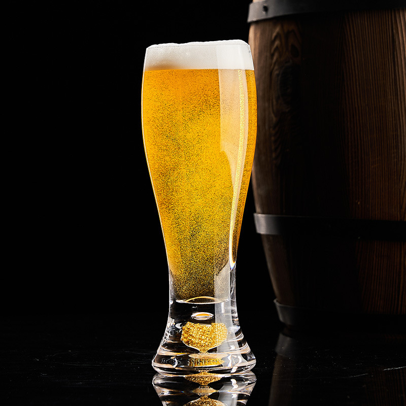Taza de vidrio de cristal de hoja de oro de alta calidad Taza de cerveza artesanal Taza de cerveza de gran capacidad Taza de jugo para el hogar Taza de bebida