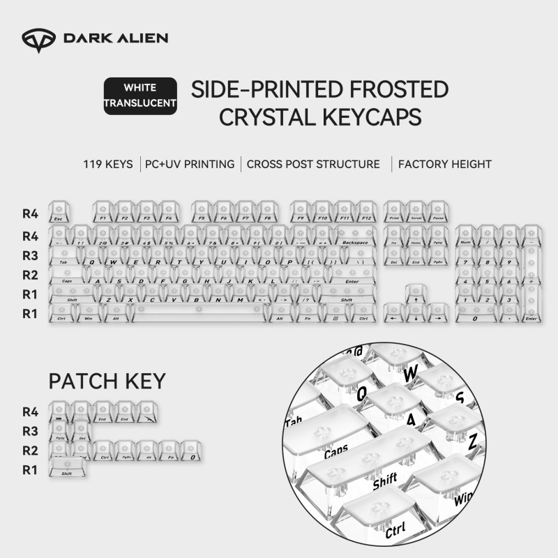 卸売クロスボーダーオリジナル透明 PC キーキャップ UV 印刷フロントつや消し四面高透過率 WOOTING ユニバーサル|undefined