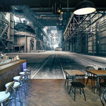 3d立体复古壁纸酒吧咖啡厅奶茶店餐厅主题墙纸空间延伸理发店壁布