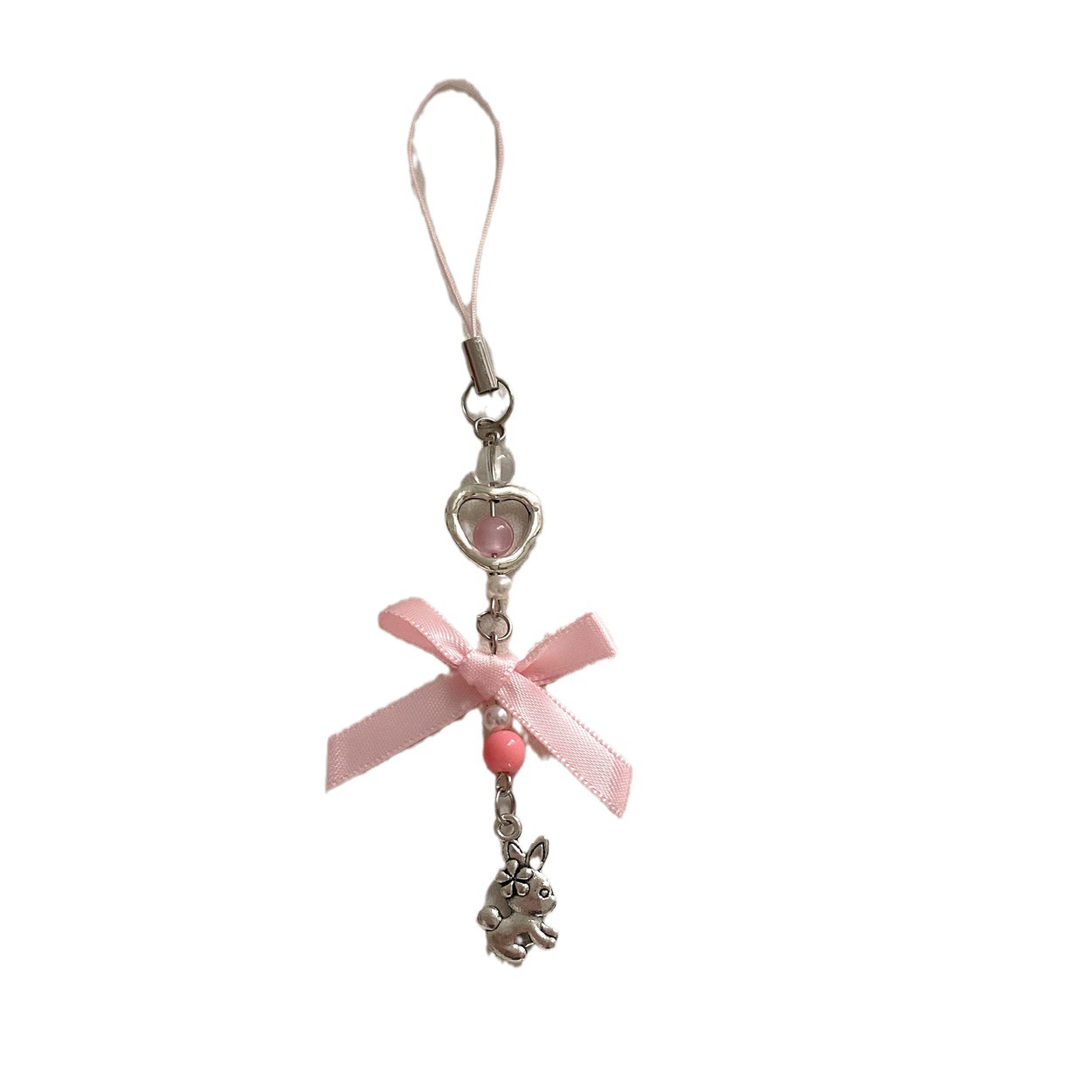 Rabbit with bow, mobile phone, bag, cute keychain, beaded bracelet handmade, brand pendant