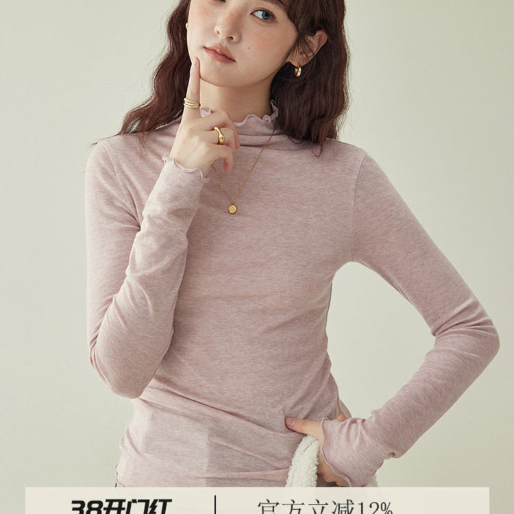 "Beidao Amuu Original" Light Purple Lace Wool T-Shirt for Women, New Spring Style Slim-Fit Long-Sleeve Top "Beidao Amuu Original" Light Purple Lace Wool T-Shirt for Women, New Spring Style Slim-Fit Long-Sleeve Top