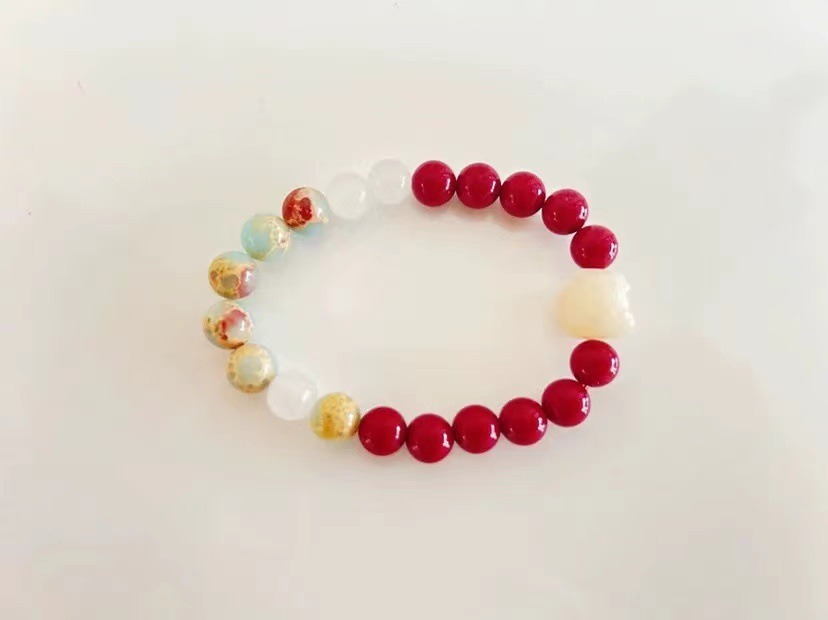 Natural white jade Bodhi Root Lion Dance cinnabar bracelet for women, a niche high-end accessory. Kunlun white jade Shoushan stone bracelet, 128 undefined
