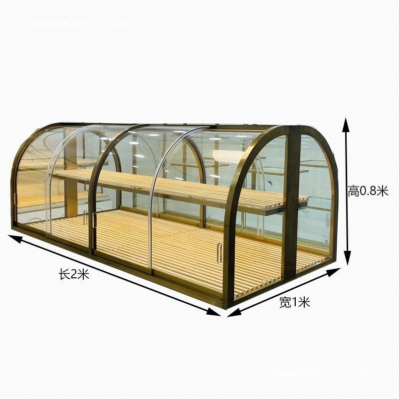 面包商用玻璃展示柜货架推拉弧形镀钛不锈钢糕点中岛边柜框架烘焙