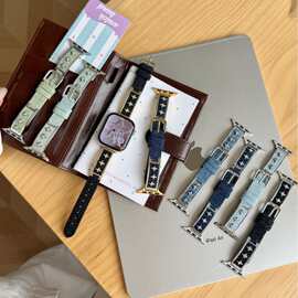 十字弯片牛仔表带适用于苹果Apple表带iwatch10/98765432SE表带