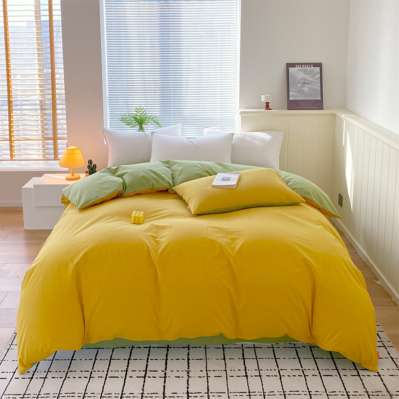 Madre y bebé clase A simple de color sólido doblemente todo el algodón lavado con agua cuatro piezas de algodón dormitorio de estudiantes tres piezas de sábanas cubiertas