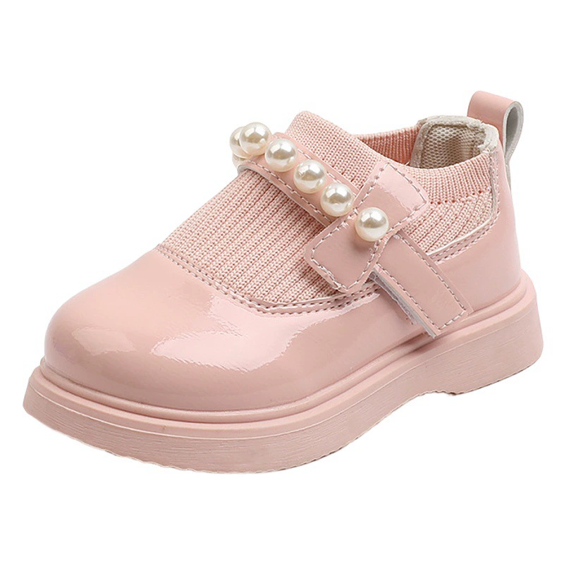 2025 Маленькие кожаные туфли для девочек Весенне-осенние детские маленькие кожаные туфли принцессы для девочек 3456 лет Вязаные маленькие туфли с бисером