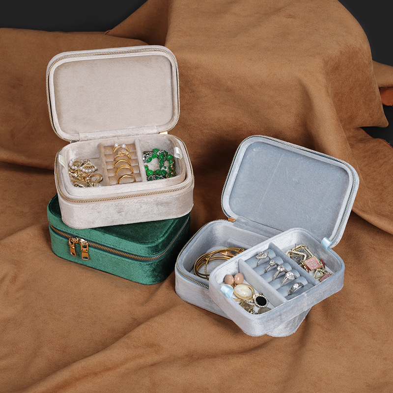 源头韩国绒珠宝首饰收纳盒 手镯吊坠戒指盒双层大空间饰品收纳盒