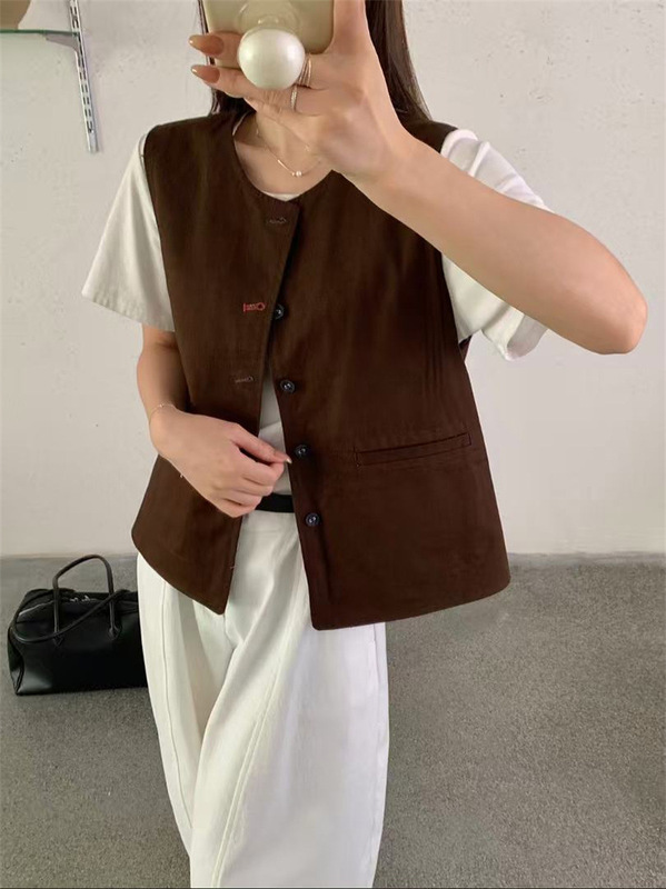 复古叠穿牛仔双面穿马甲女秋季新款韩系小个子无袖背心上衣坎肩|undefined