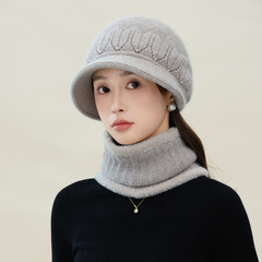 秋冬季帽子女款时尚百搭加绒帽户外休闲防寒毛线帽可围脖保暖套装