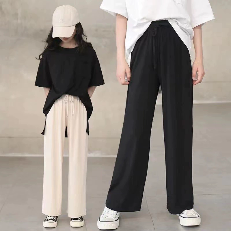 Брюки с широкими штанинами для девочек среднего и большого размера 2024, Новые Летние Повседневные детские брюки