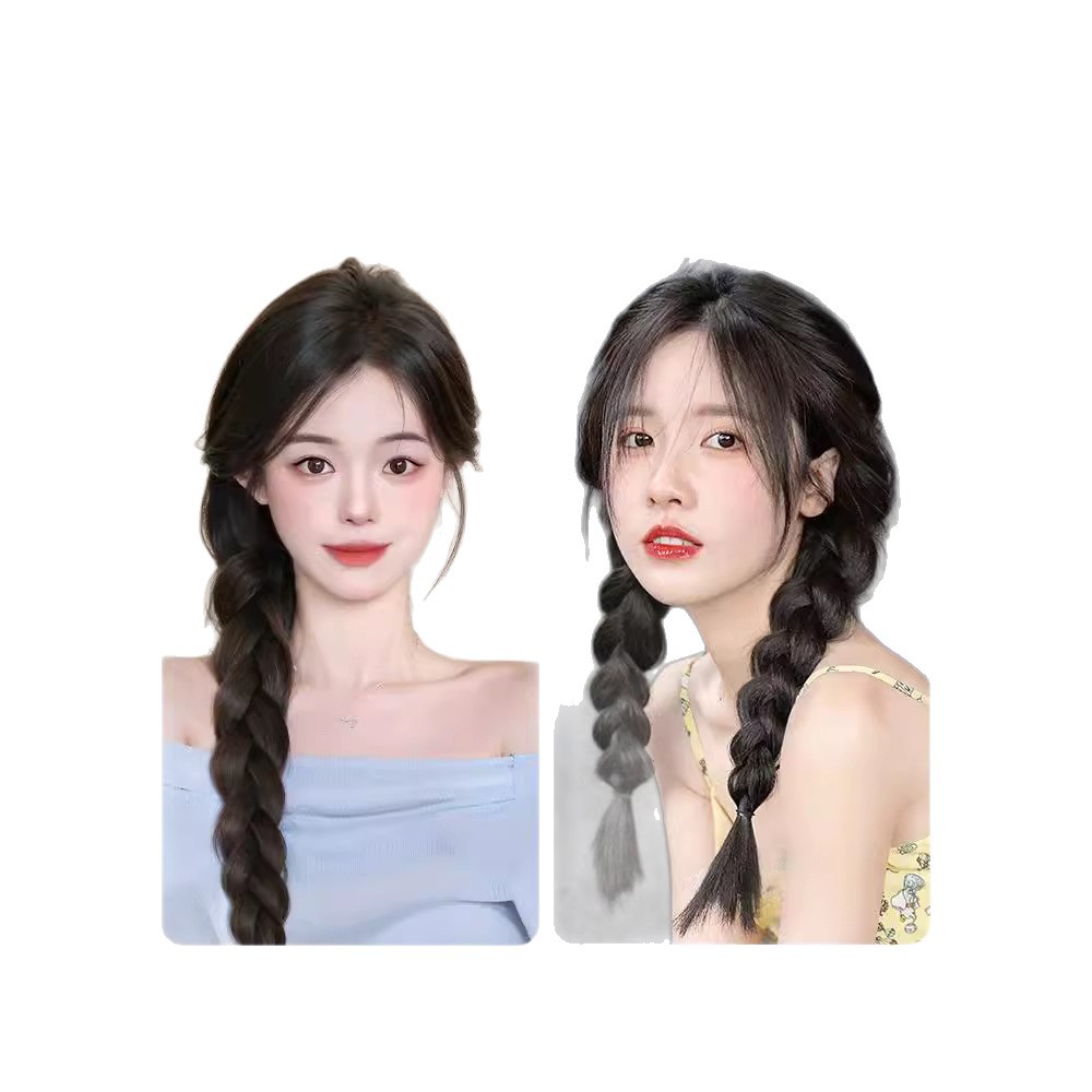 Tranças trançadas de cabelo sintético feminino com coques laterais e rabo de cavalo baixo - estilo chinês moderno