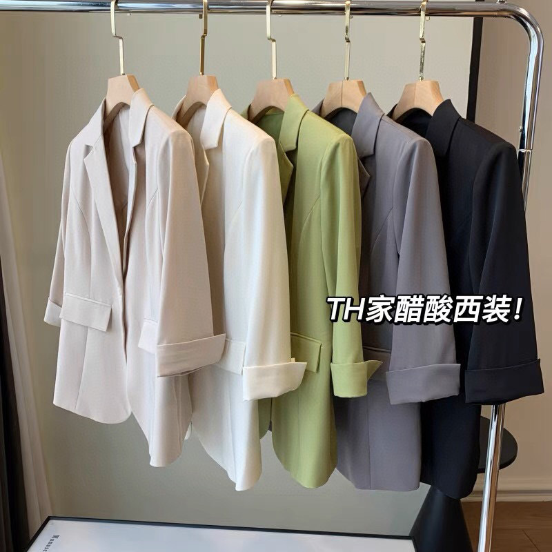 Cabinet 4000 + TH Advanced Draping Seven-point Sleeve Jacket with One Button Flat Barge Collar Thin Small Suit Jacket for Women in Summer