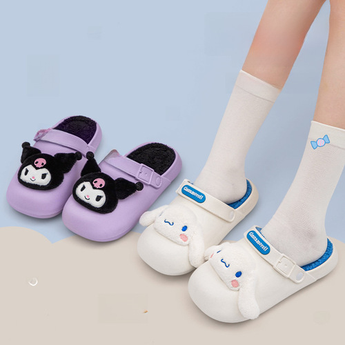 Authentic Kuromi Co-branded Waterproof Cotton Slippers for Women - Autumn/Winter  New Release Indoor Home Slippers with Non-slip and Warm Features