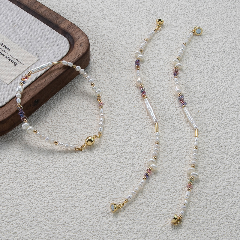 New Explosions Natural Freshwater Pearl Bracelet Women's Macaroon Candy Color Mixed Color Niche High-grade Magnetic Bracelet