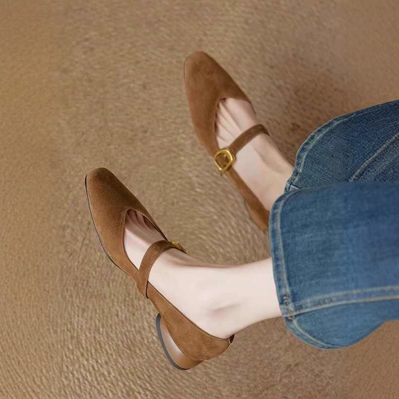 В наличии: Туфли Мэри Джейн 9013 с мягкой подошвой, матовым квадратным носком, не вызывающие раздражения, для женщин, весна/лето 2025, французский стиль, на массивном каблуке