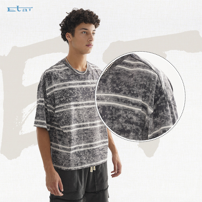 ETAI ropa de hombre marca de moda de verano de mangas cortas vintage camiseta a rayas corta versión suelta estilo casual versátil