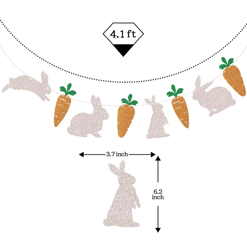 Decoración clásica de conejito y zanahoria de Pascua, bandera colgante de conejito y zanahoria, purpurina para el día de Pascua, bricolaje Premium