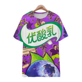 2025创意优酸乳饮料主题图片3D印花圆领潮流宽松休闲个性舒适透气